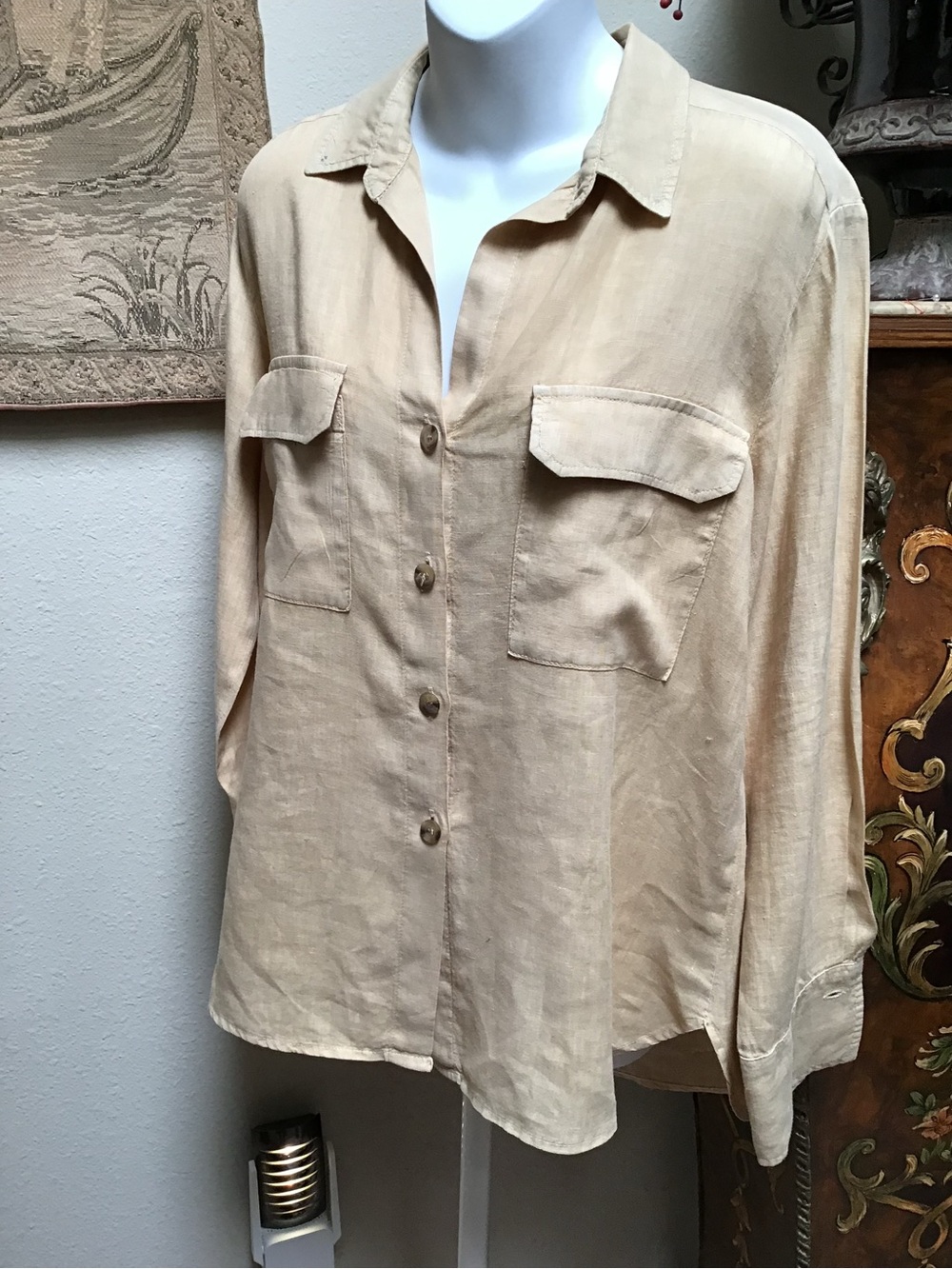 Zara Light Beige Button-Down Collared Shirt